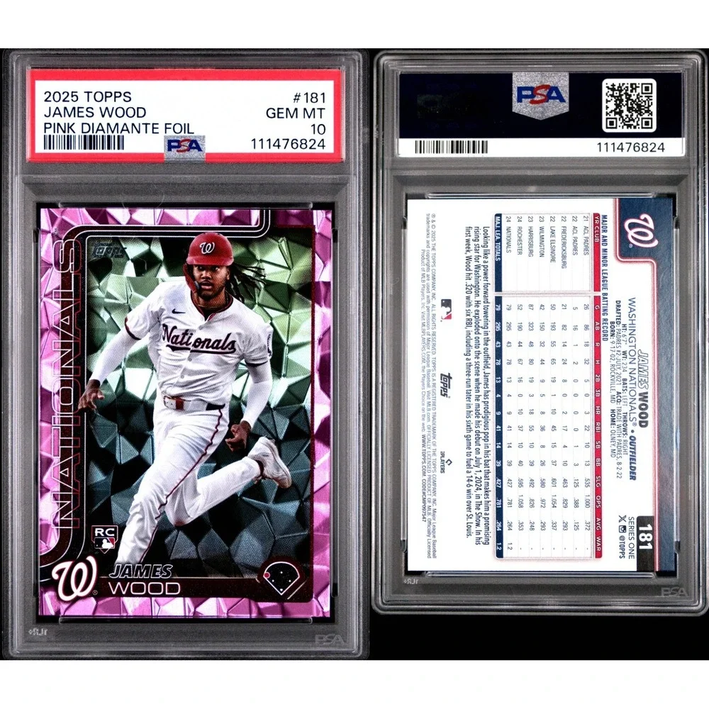 2025 Topps Series 1 - James Wood #181 Pink Diamante Foil (RC) - PSA 10 GEM POP 4